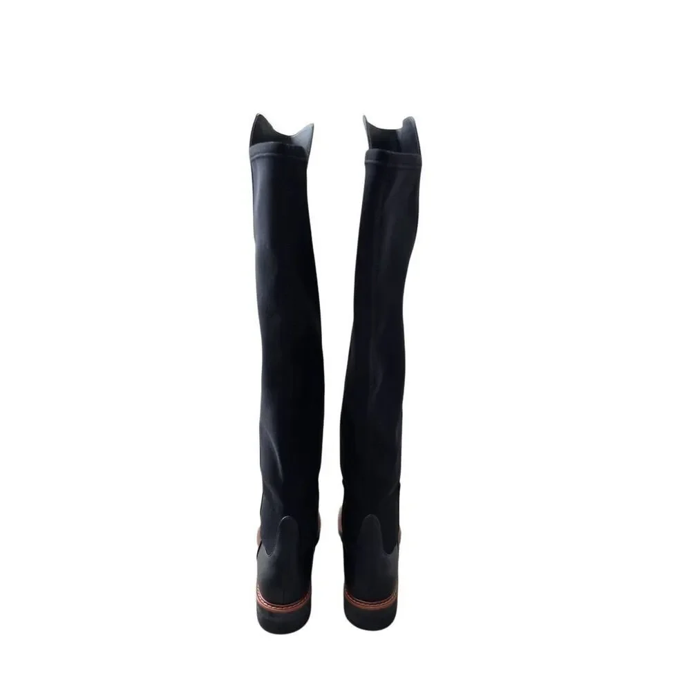 Stuart Weitzman Over The Knee Leather Boots Almond Toe Size 6 in Black‎ NEW